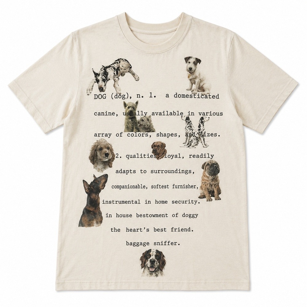 Vtg Dog Lover Definition Graphic‎ T-Shirt Cream Breeds Pet Woof Animal Nostalgia
